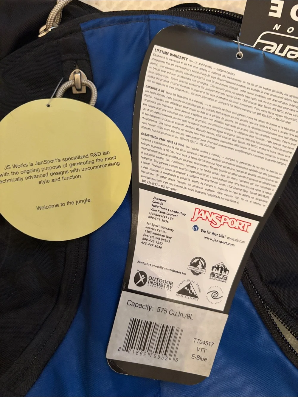 Jansport Blue and Black Hydration Running pack water bladder/hose inc NWT 70oz